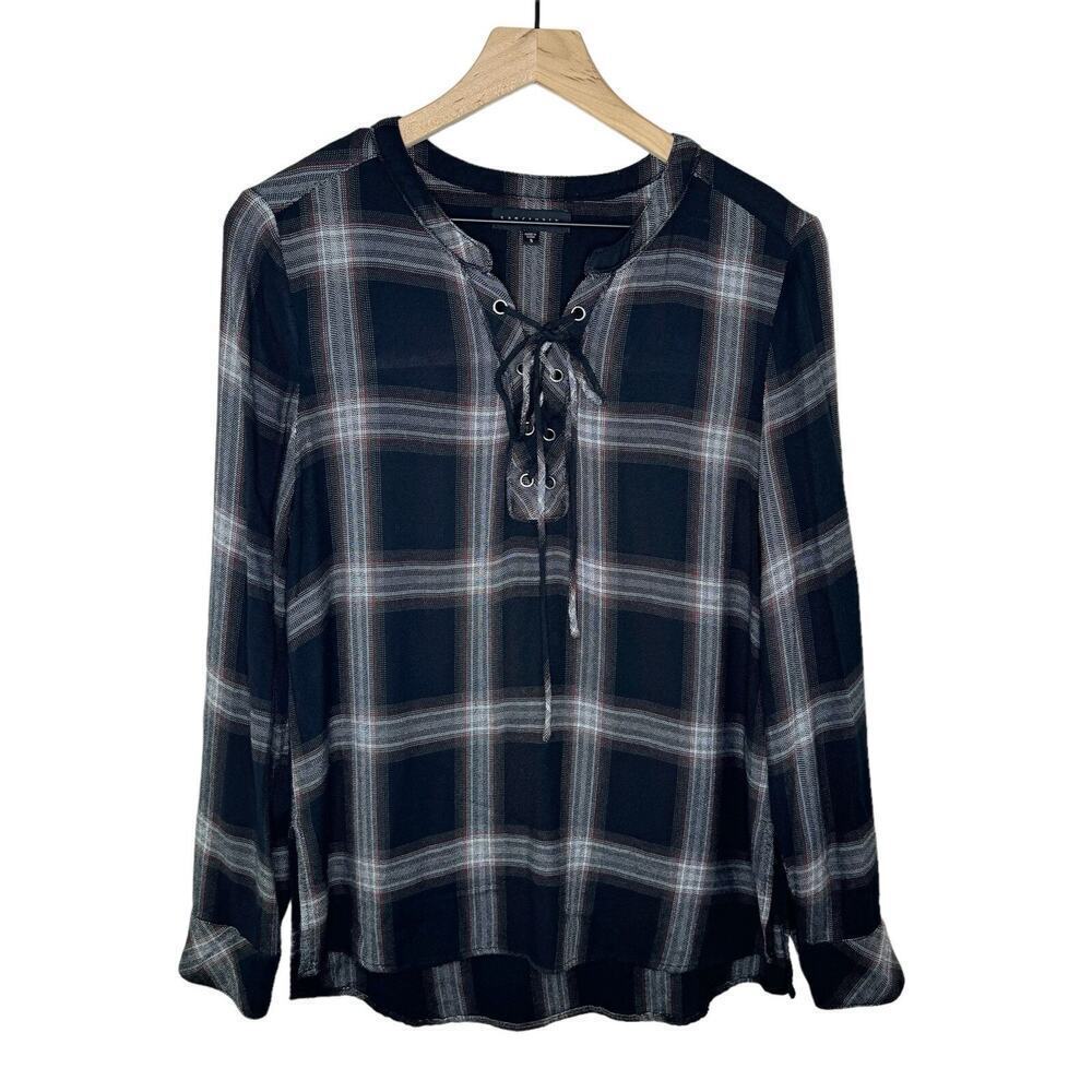 Sanctuary Women’s Plaid Popover Boho Tunic Top Size Small EUC Comfy